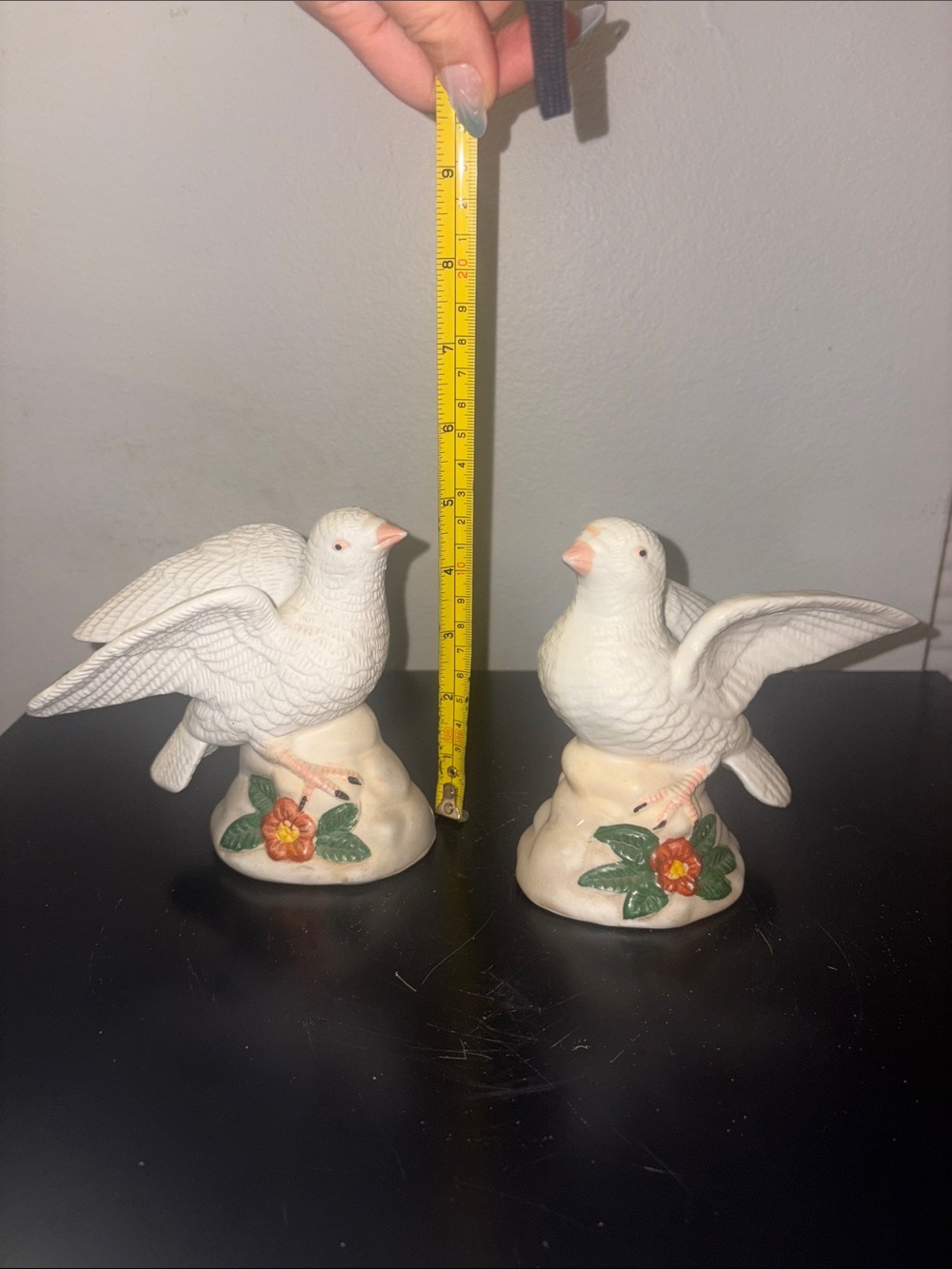 White Ceramic Dove Figurine Pair with Floral Base